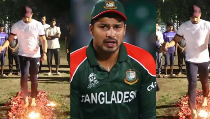 জ্বলন্ত আগুনের উপর দিয়ে হাঁটলেন নুরুল হাসান সোহান