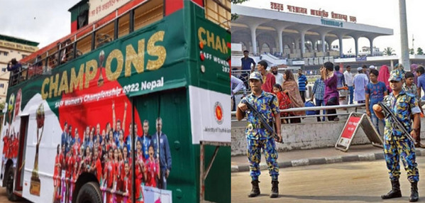 চ্যাম্পিয়নদের জন্য বিমানবন্দরে রাজকীয় আয়োজন