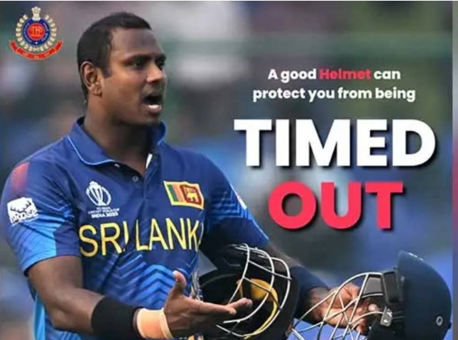 টাইমড আউট ইস্যুঃ ম্যাথিউসের হেলমেট কান্ড নিয়ে দিল্লি পুলিশের অভিনব প্রচারণা

