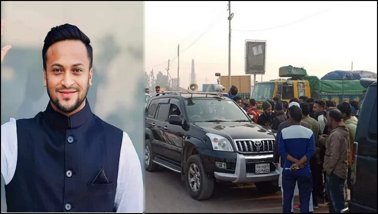 বিশাল গাড়িবহর নিয়ে নিজের নির্বাচনী এলাকায় ফিরছেন সাকিব