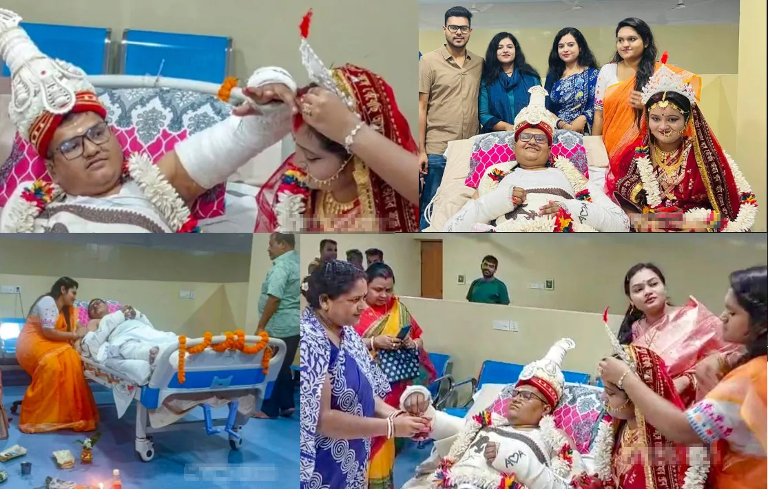 হাতে-পায়ে প্লাস্টার, তবুও হাসপাতালেই বেডেই হলো আনন্দের বিয়ে