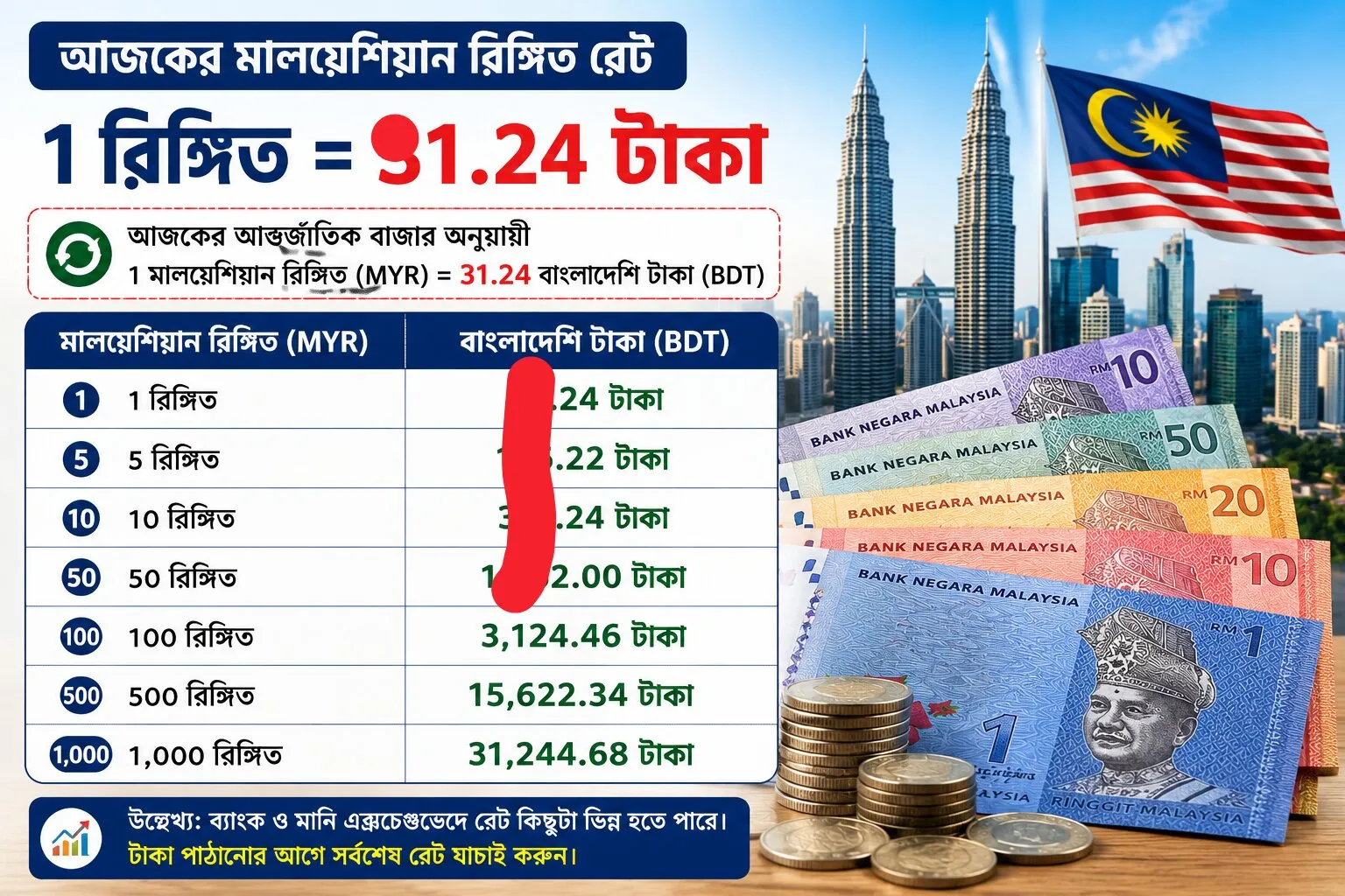 আজকের মালয়েশিয়ান রিঙ্গিত রেট