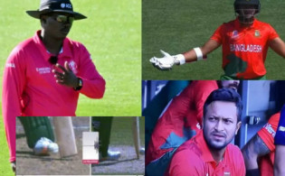 পাঁচ বলে ওভার দেওয়া আম্পায়ার ল্যাংটন-ই আউট দিলেন সাকিবকে